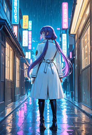 雨中霓虹动漫风巷弄女子