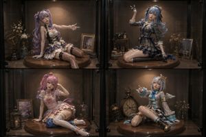 玻璃展示柜中的四个动漫手办
