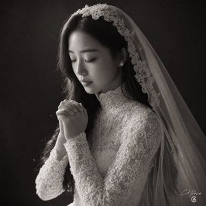 单色新娘祈祷肖像