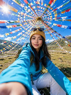 高山草甸旅行自拍肖像