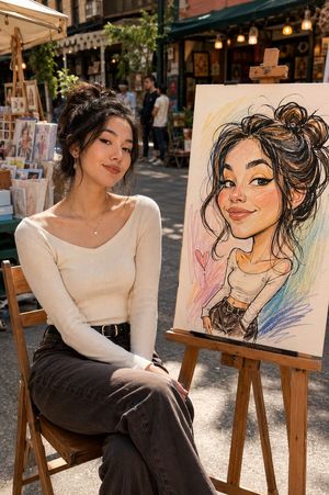 城市街头市集漫画肖像