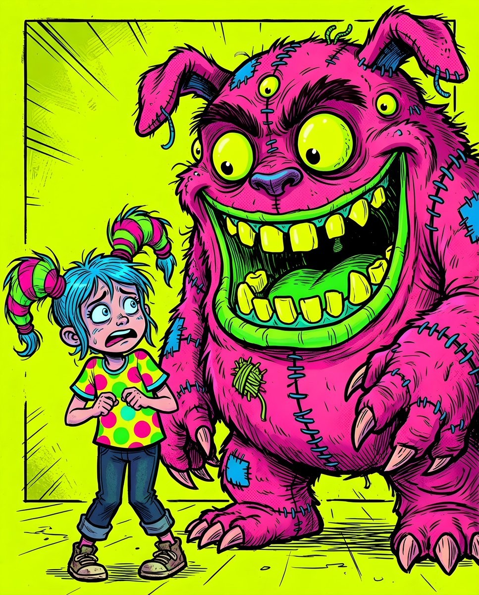 Fluorescent Comic Book Monster Art