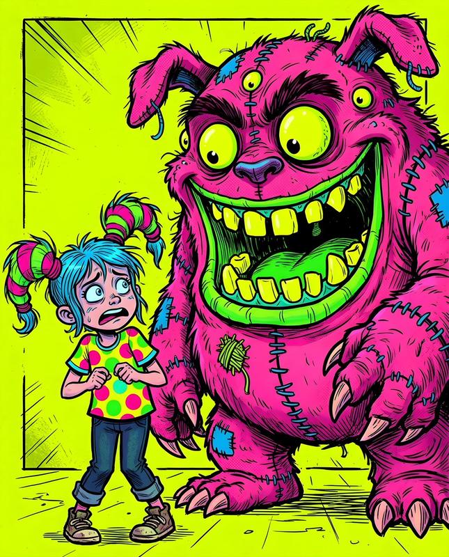 Fluorescent Comic Book Monster Art