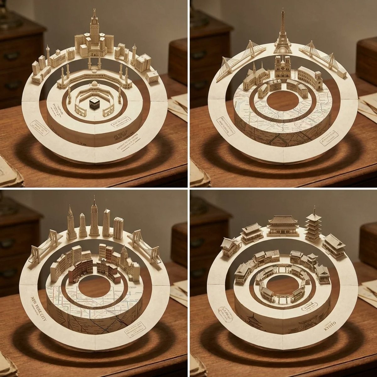 Concentric Papercraft City Installation