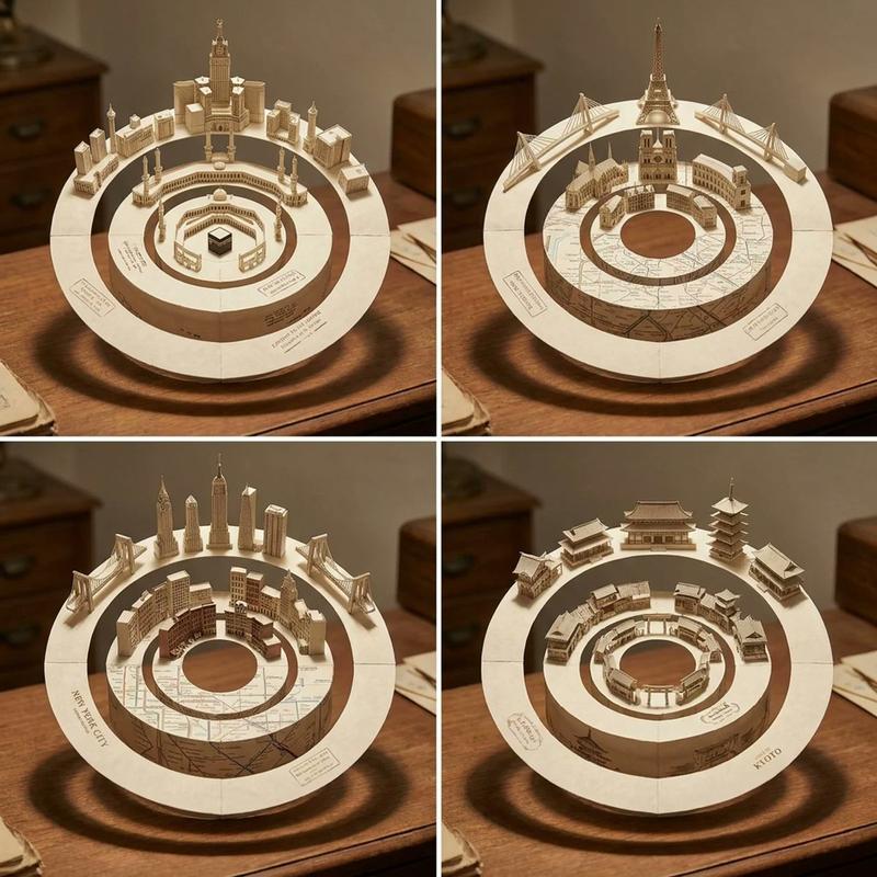 Concentric Papercraft City Installation