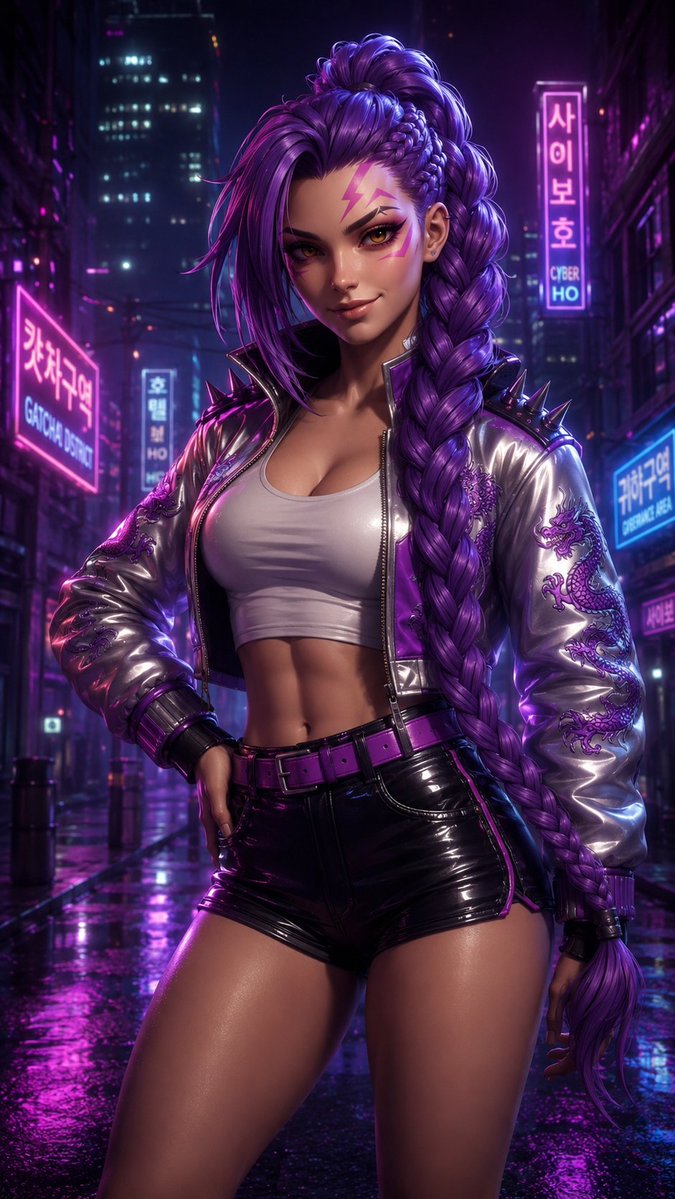 Cyberpunk Anime Woman in Neon Alley