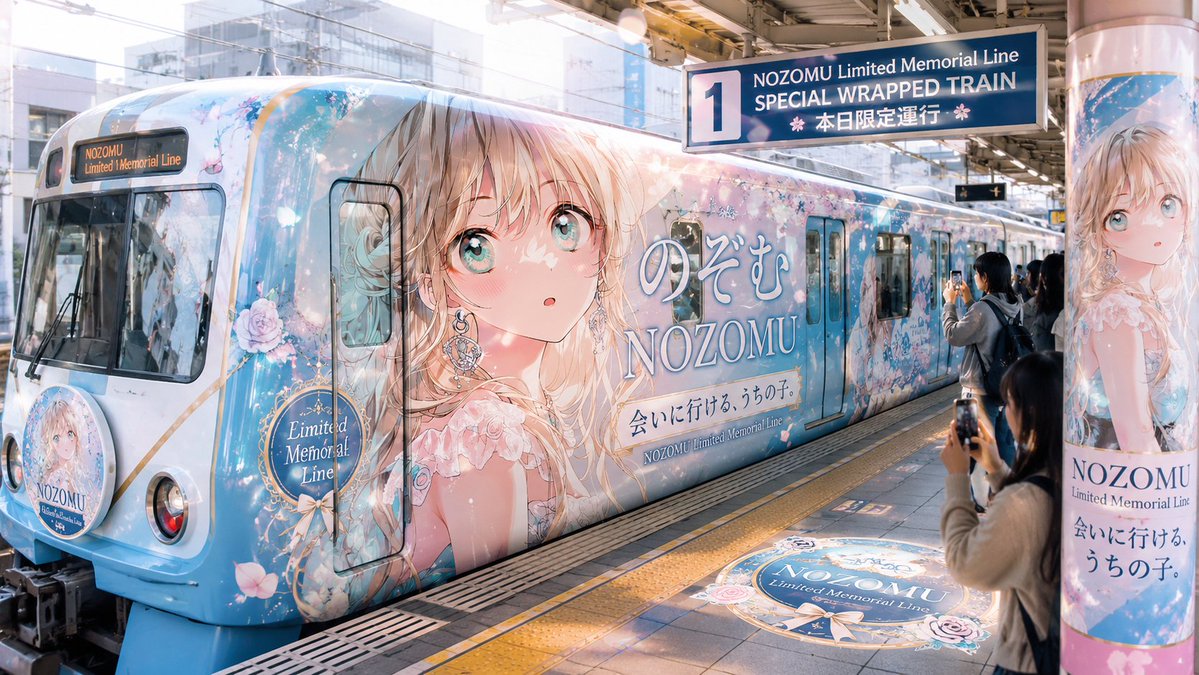 Anime Wrapped Train at Japanese Station