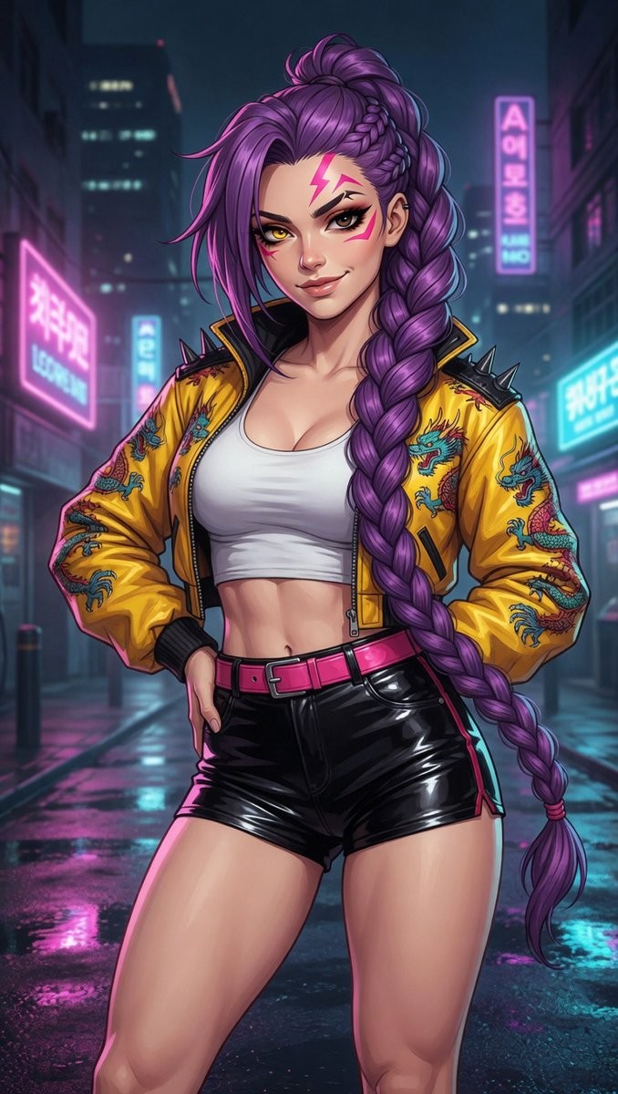 Cyberpunk Anime Woman in Neon Alley
