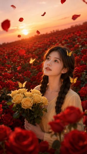 日落玫瑰花田人像转换