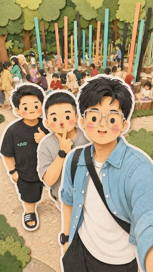 可爱风家庭旅行剪纸拼贴