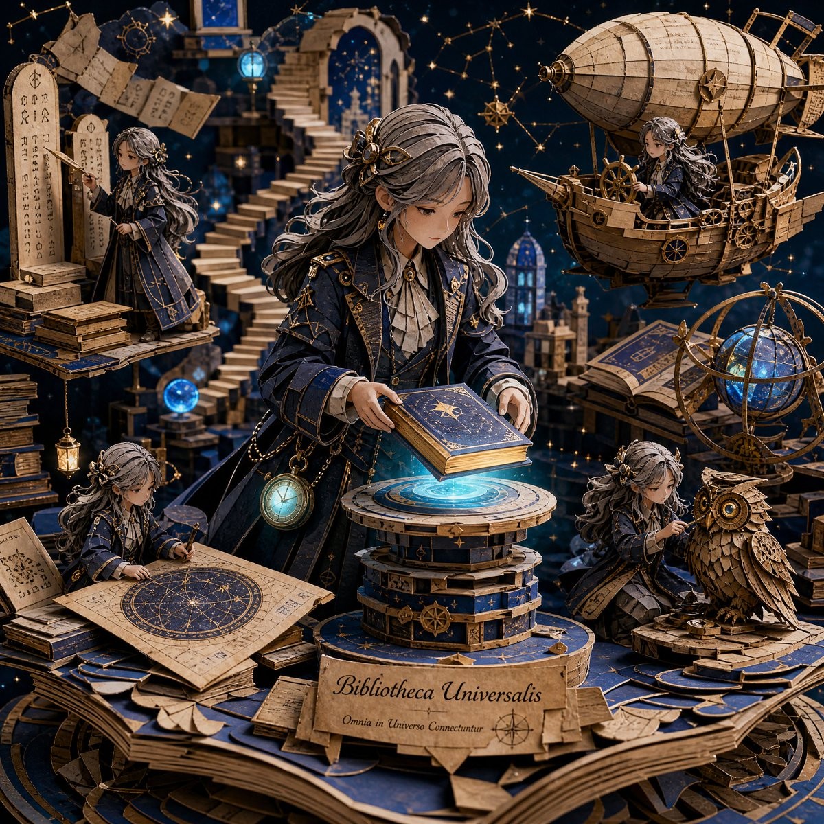 3D Papercraft Cosmic Library Diorama