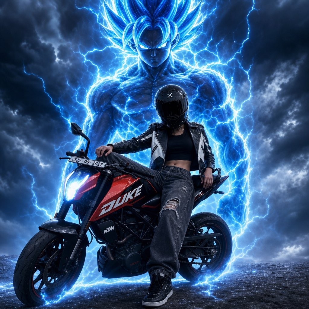 Anime Biker Girl with Lightning Aura