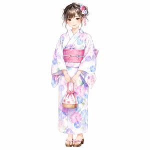 淡雅花卉浴衣少女