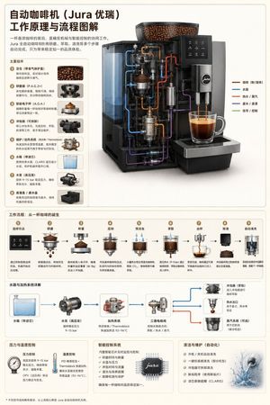 全自动咖啡机工作流程信息图