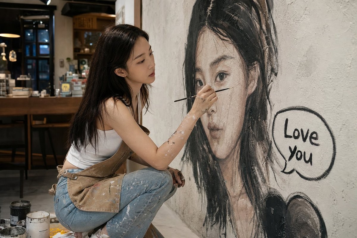 Cafe Mural Artist Portrait