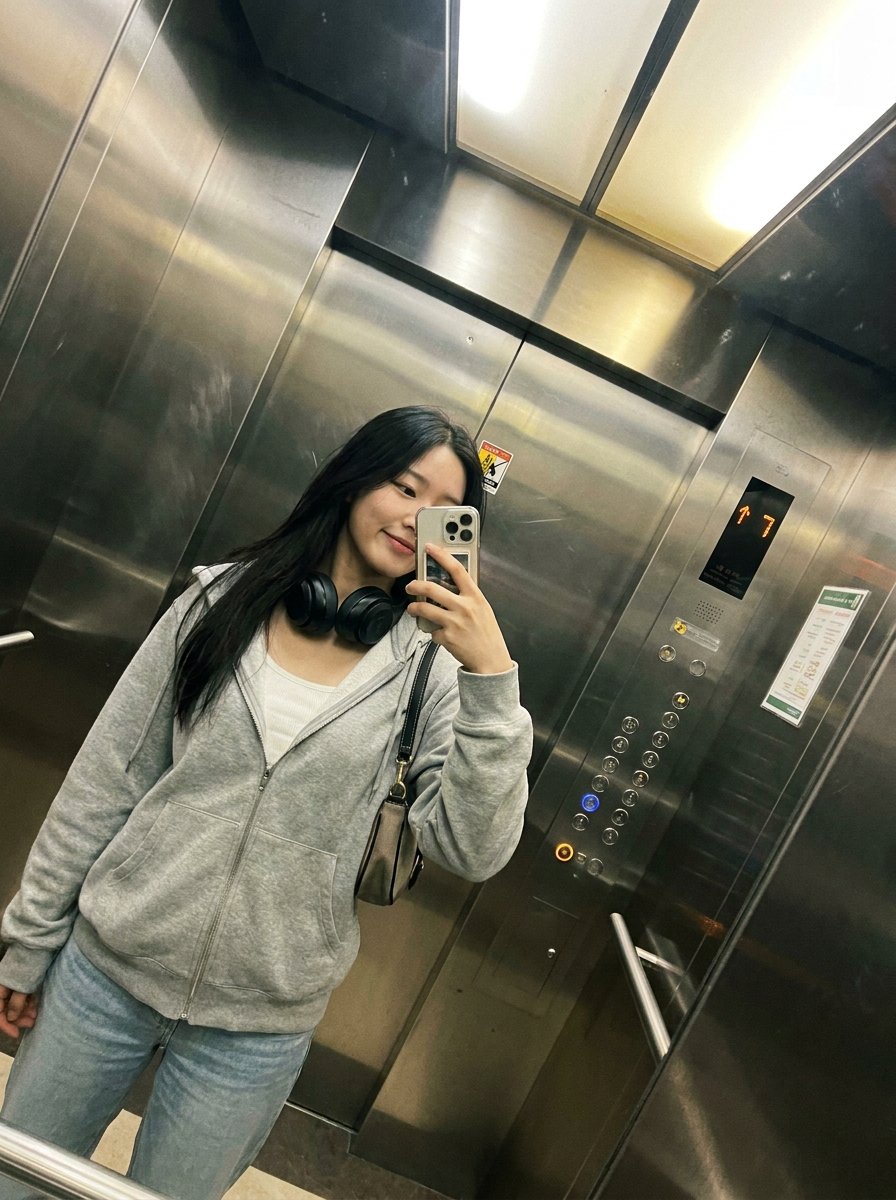 Smartphone Mirror Selfie Elevator Scene