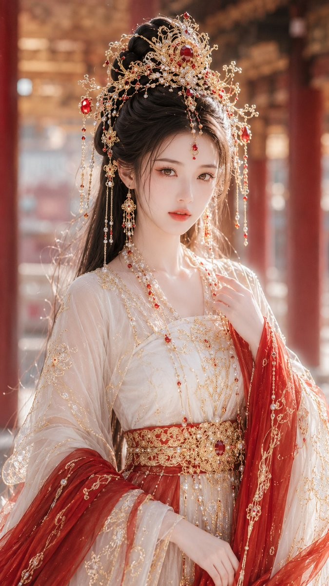 Ancient Fantasy Red Gold Portrait