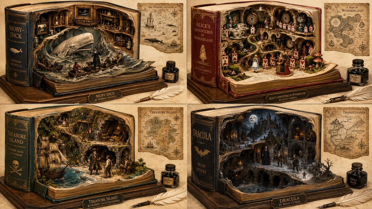 Magical Fantasy Book Diorama Grid
