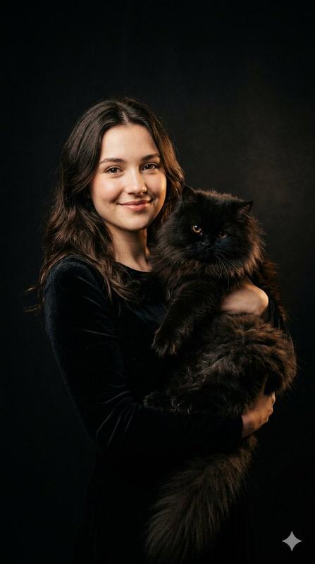 Cinematic Girl and Fluffy Cat Portrait