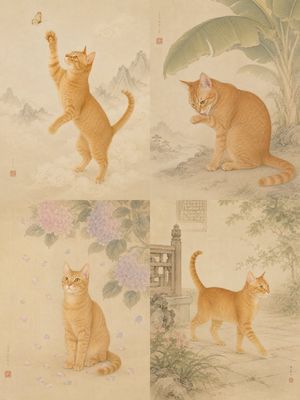 东方工笔画风宠物肖像