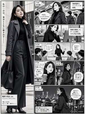 日式漫画排版中的写实职场女性
