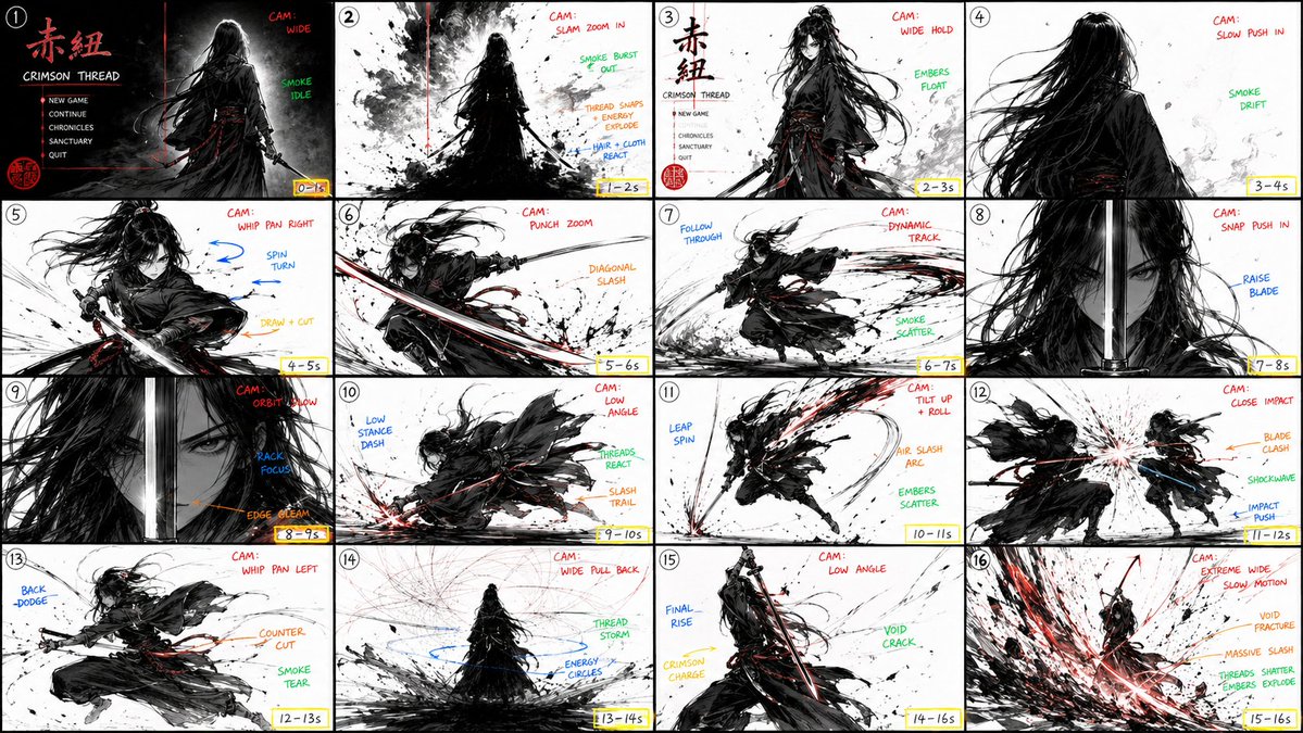 StoryBoard 提示词:
创建一个超电影感的 16:9