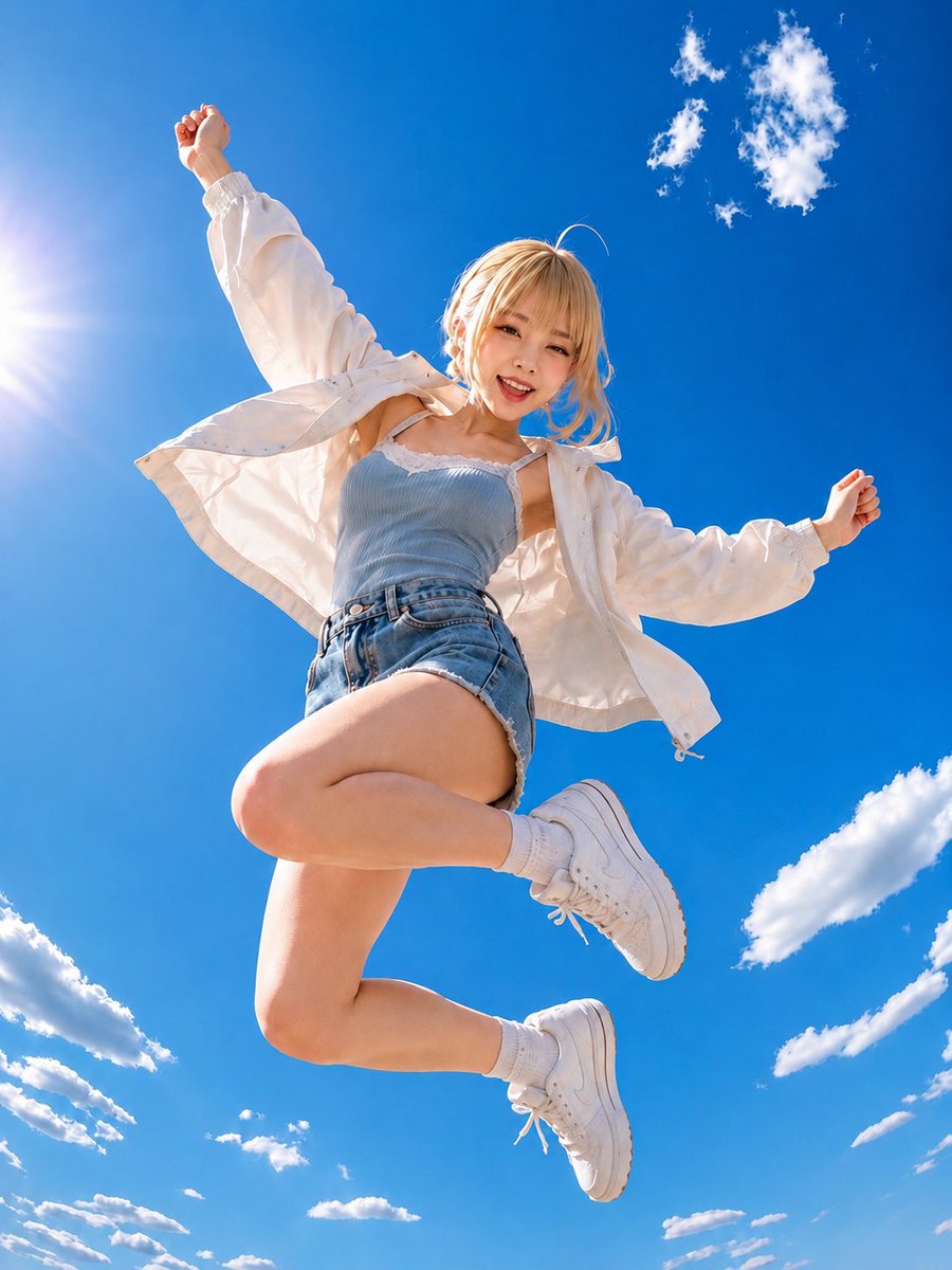 Summer Jump Blue Sky Portrait