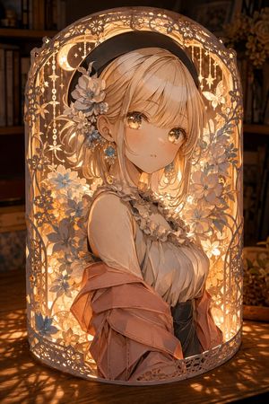 动漫剪纸灯笼少女