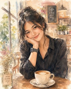 柔和水彩咖啡馆插画