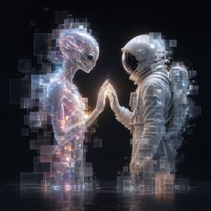 像素玻璃外星人与宇航员的邂逅