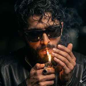 打火机火焰下的电影感忧郁人像