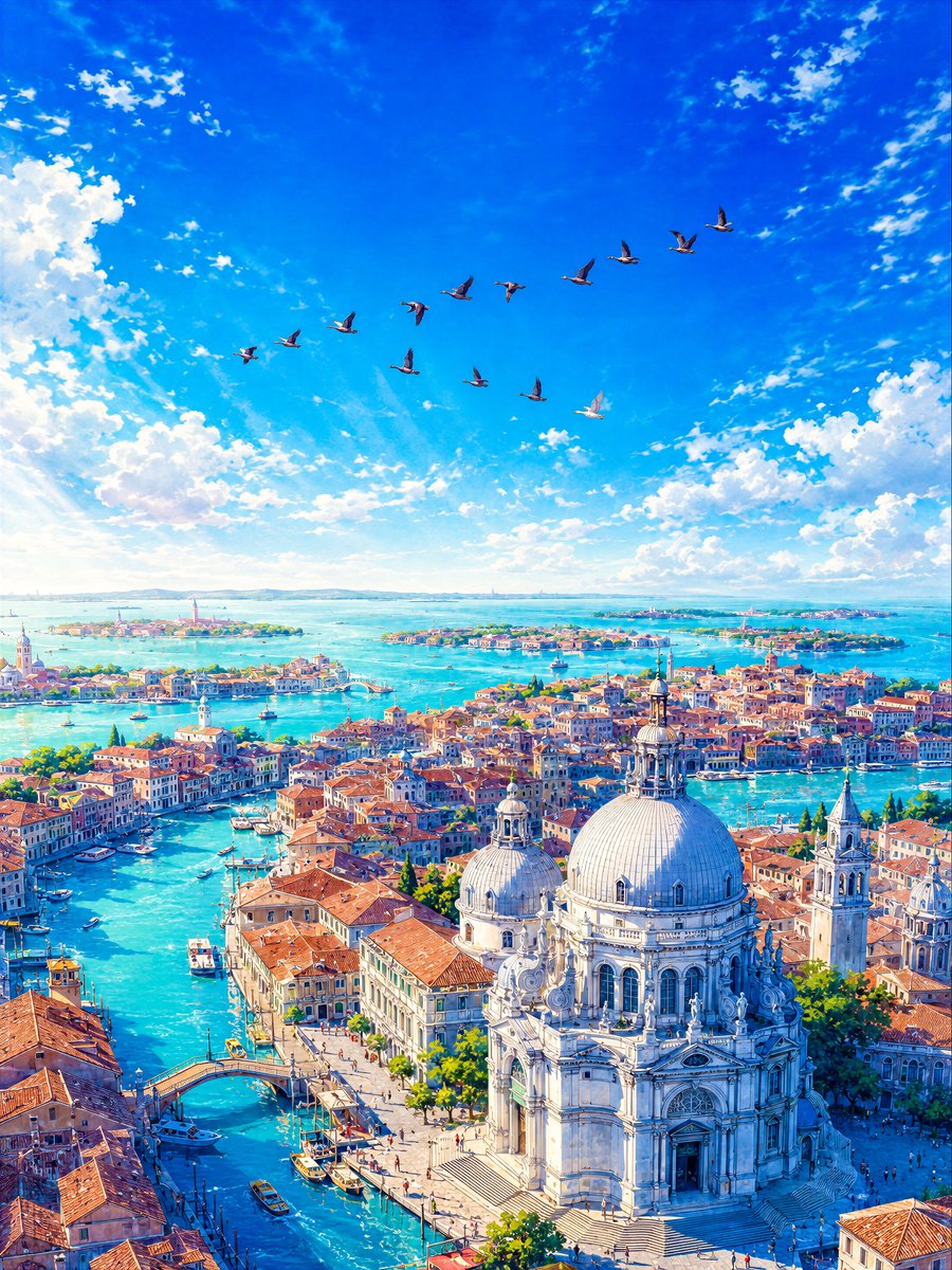 航拍泻湖风光与鹅群