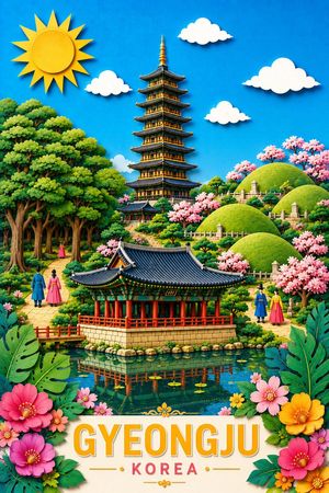 韩国庆州剪纸风格旅行海报