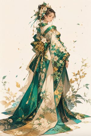 翡翠庆典和服插画
