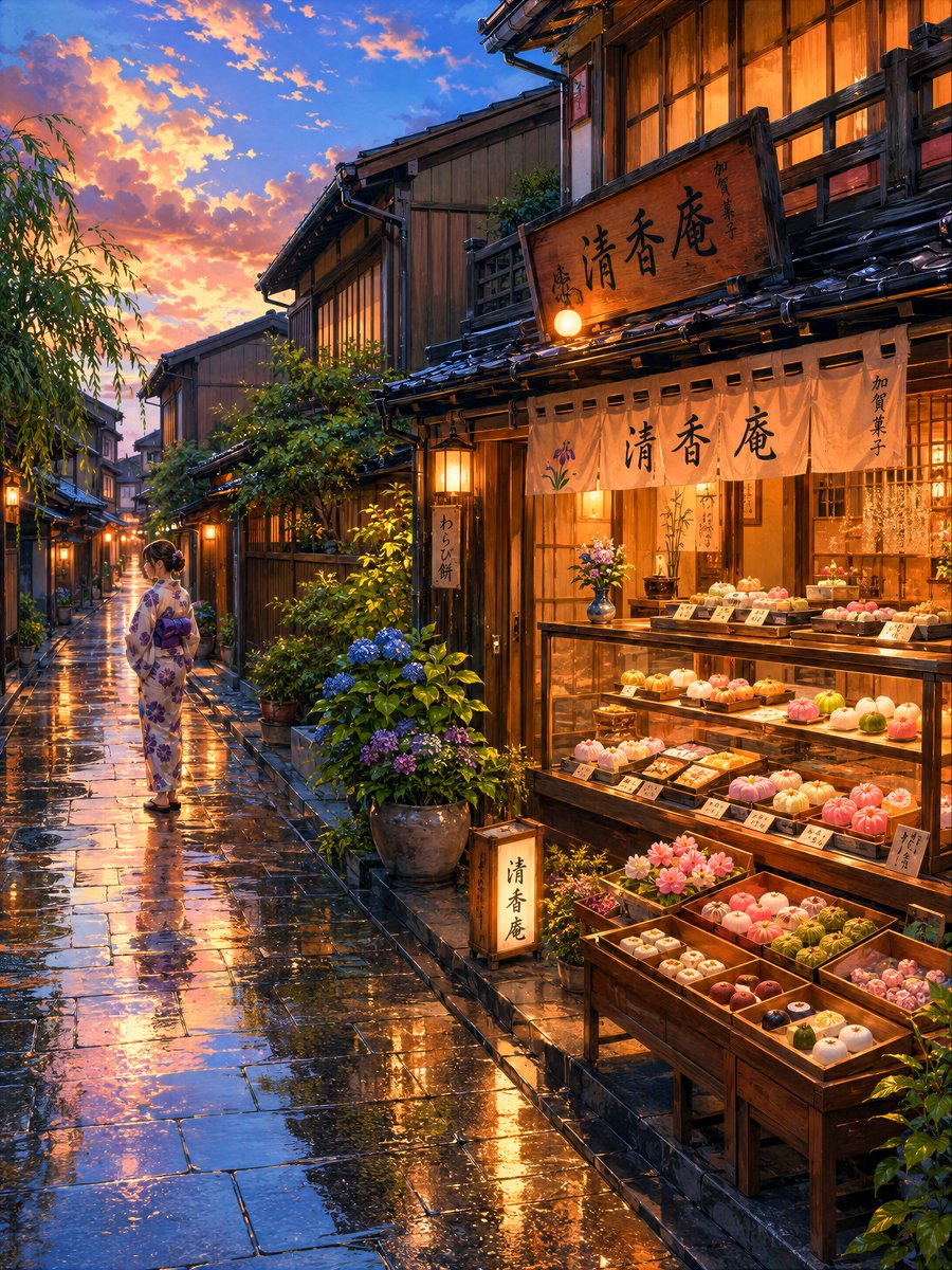 温馨夜晚的日式甜品店