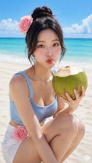 夏日海滩椰子人像