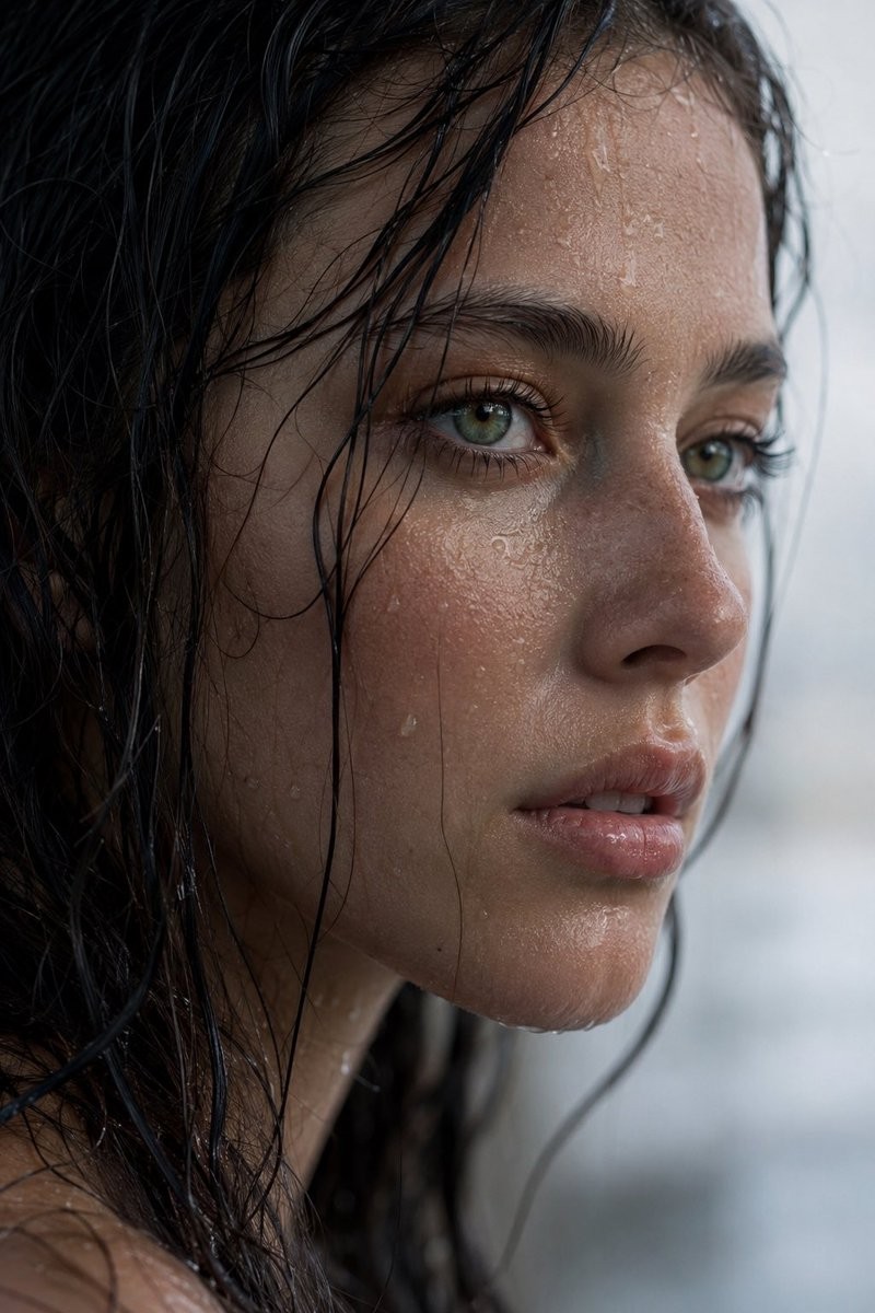Realistic Wet Close-Up Portrait