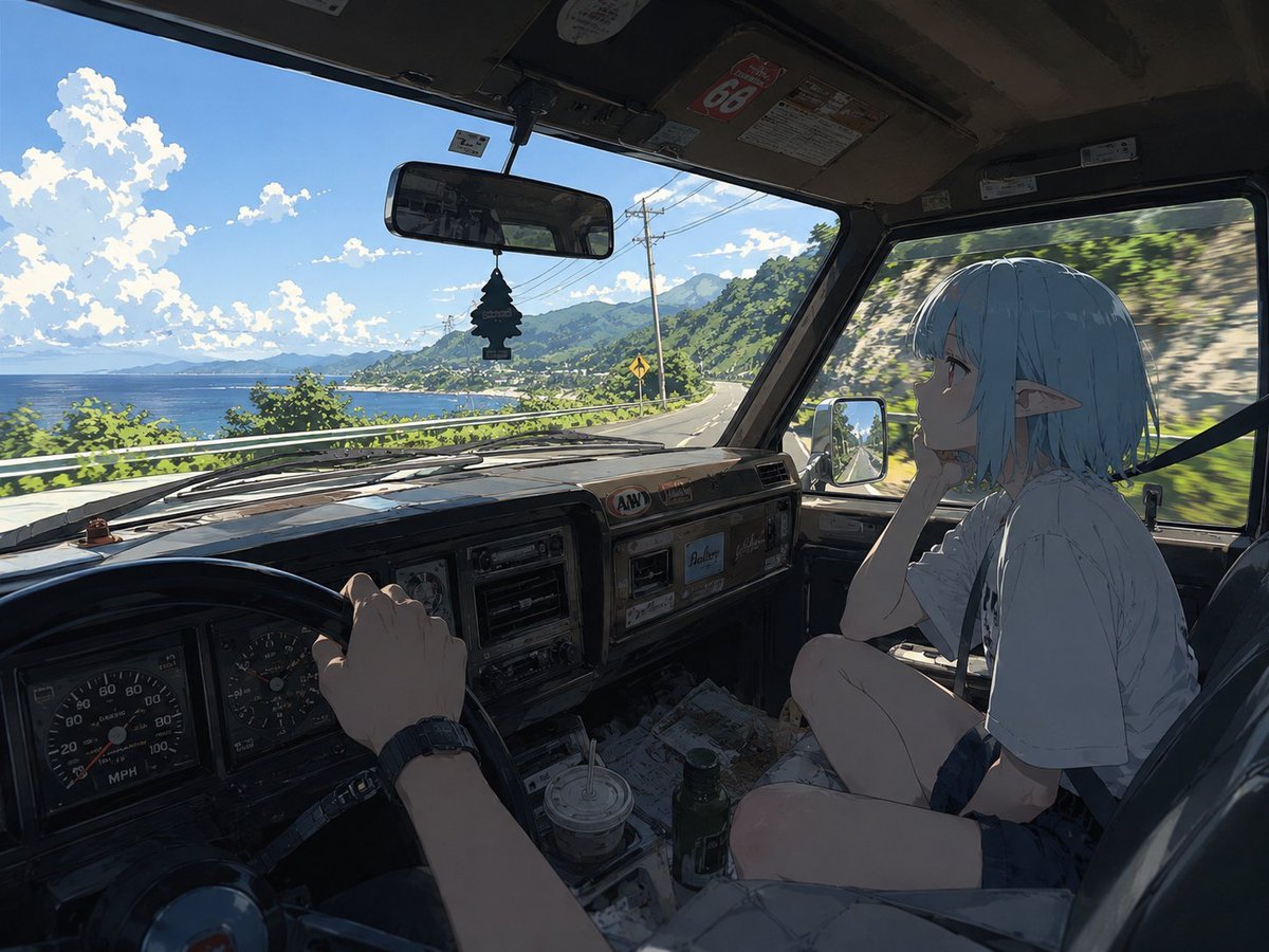 精灵少女海滨驾驶第一视角