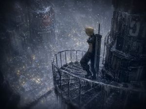 米德加 (Midgar) 上空的冬季赛博朋克阳台