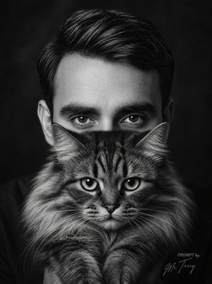 被遮挡的男子怀抱猫咪肖像