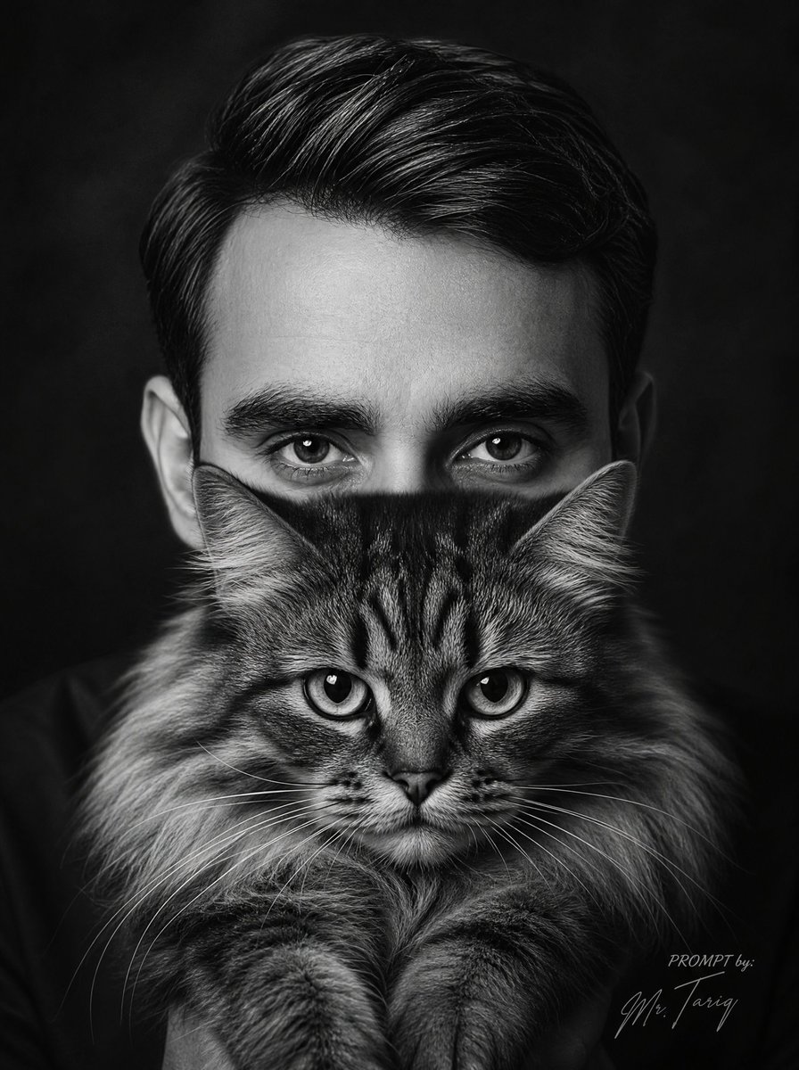 被遮挡的男子怀抱猫咪肖像