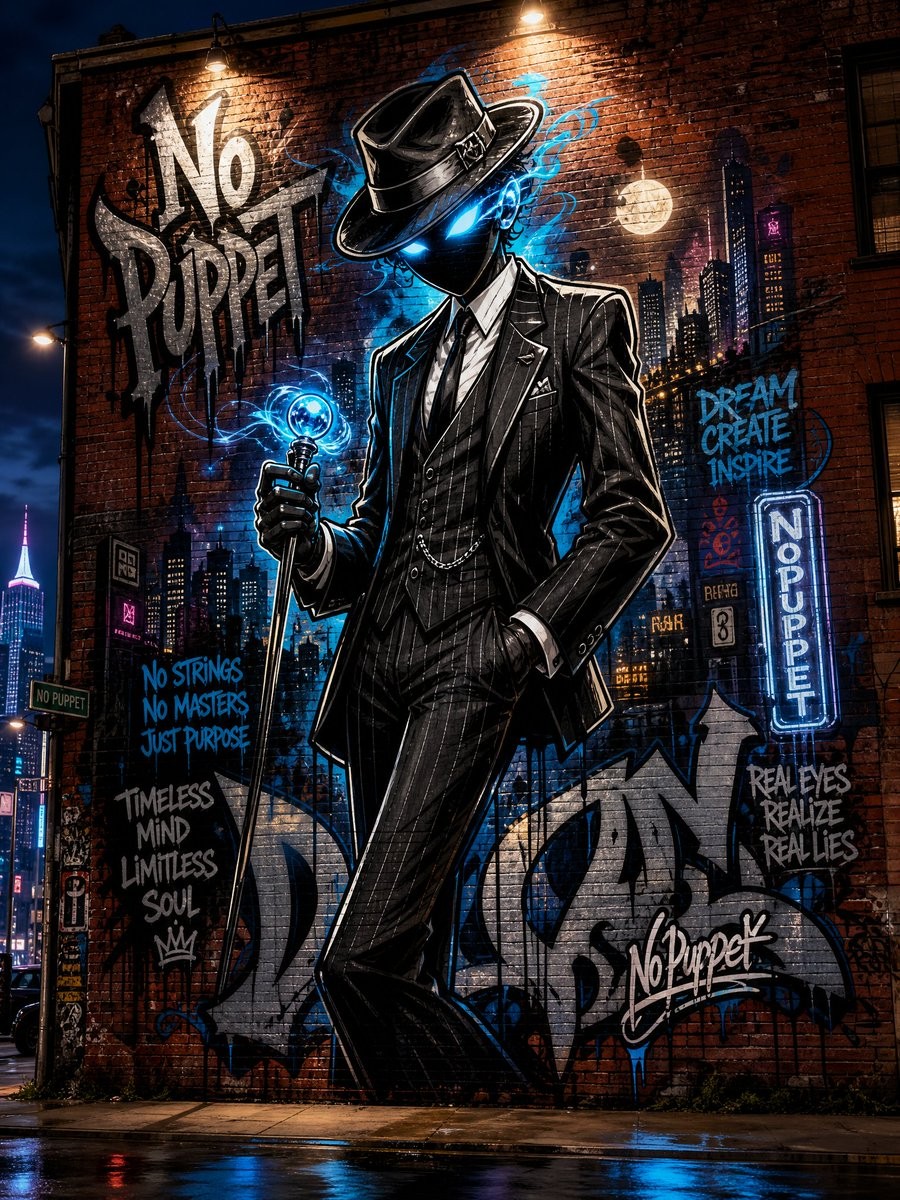 Social Media Post - No Puppet Noir Graffiti Mural