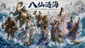 混合 CGI 水墨中国风插画