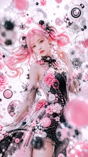 粉色哥特花卉幻想肖像
