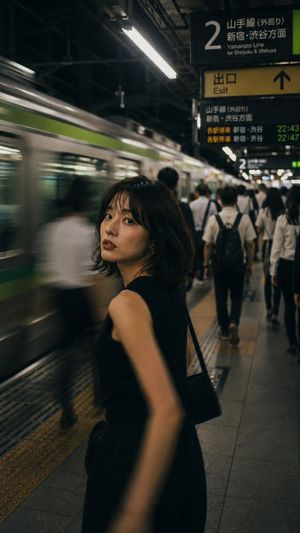 日式夜间车站抓拍人像