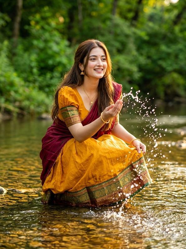 Social Media Post - Joyful Forest River Saree Portrait