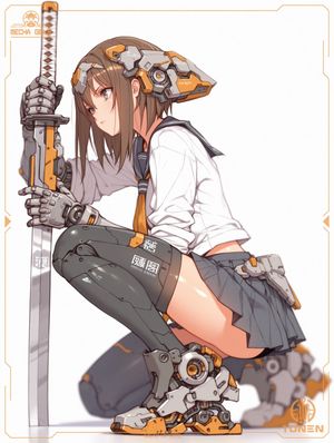 蹲姿机甲少女武士刀