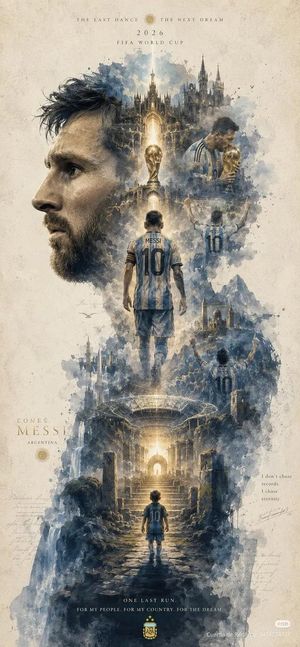 利昂内尔·梅西 (Lionel Messi) 电影感水彩海报