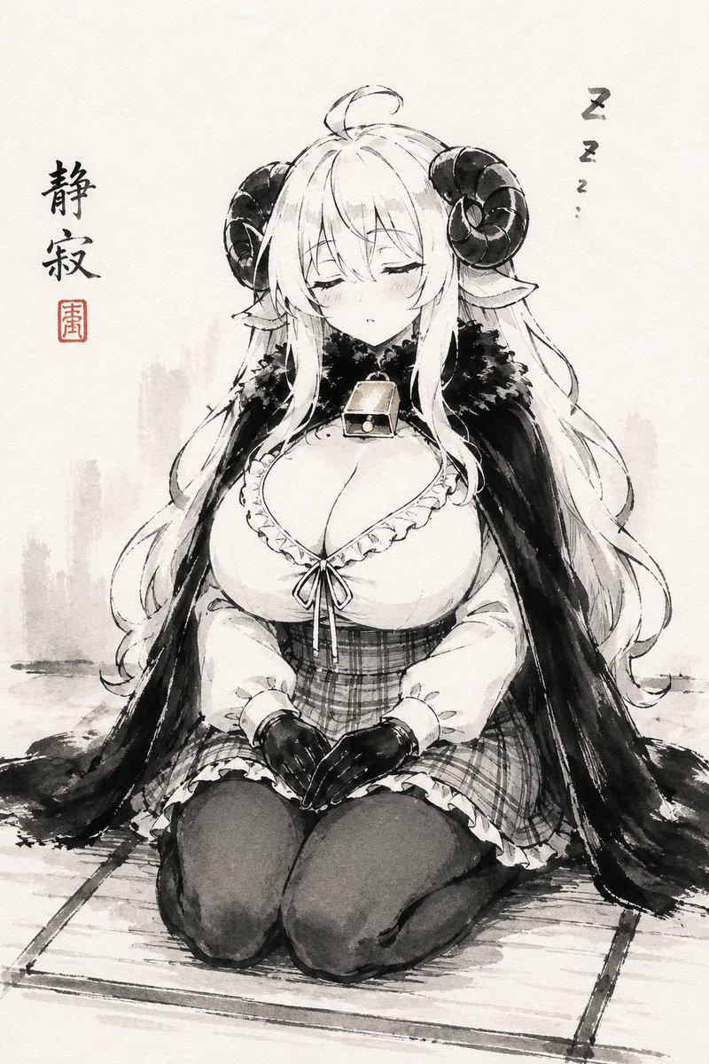 Social Media Post - Sleeping Sheep-Girl Sumi-e