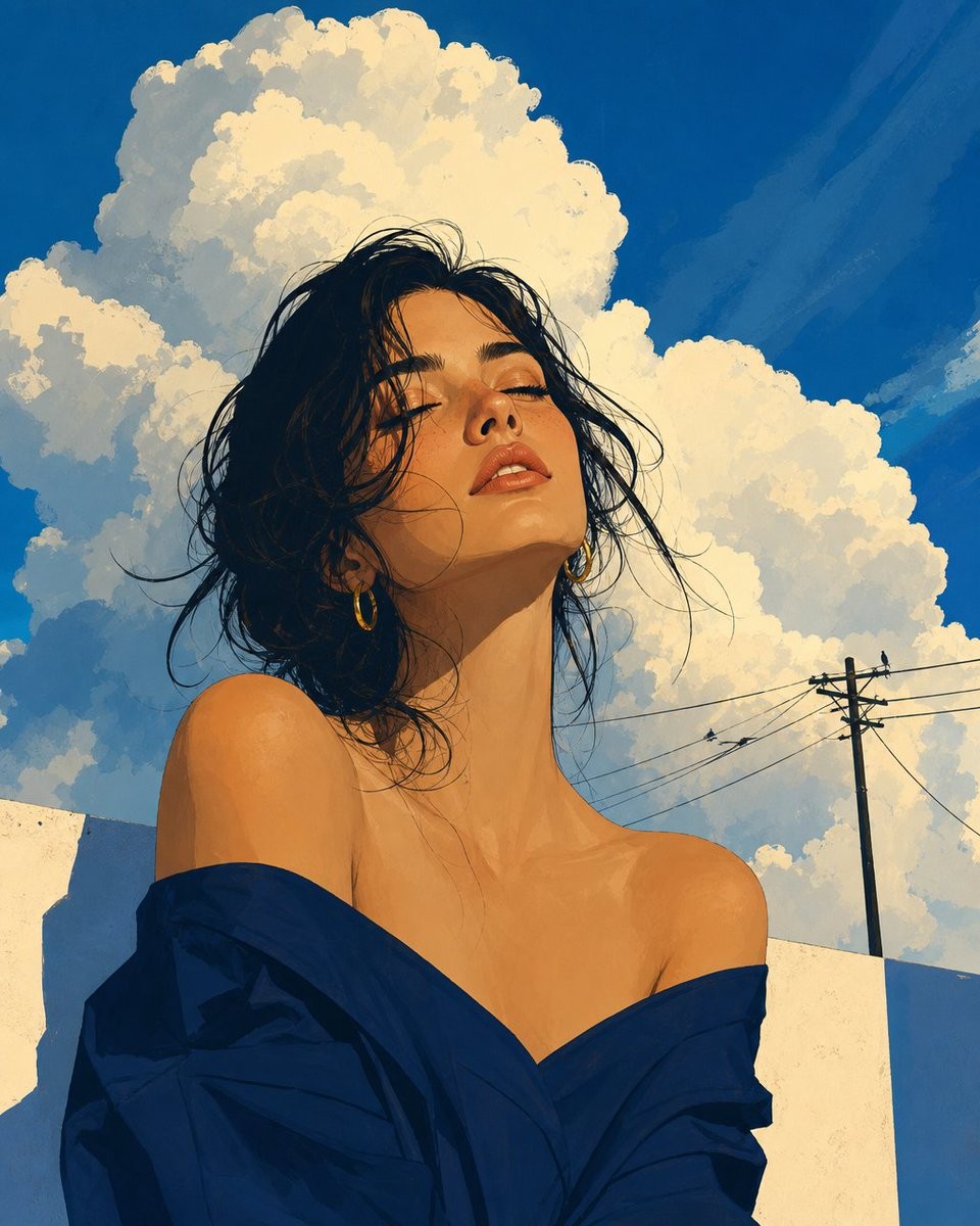 Elegant Editorial Sky Woman Illustration